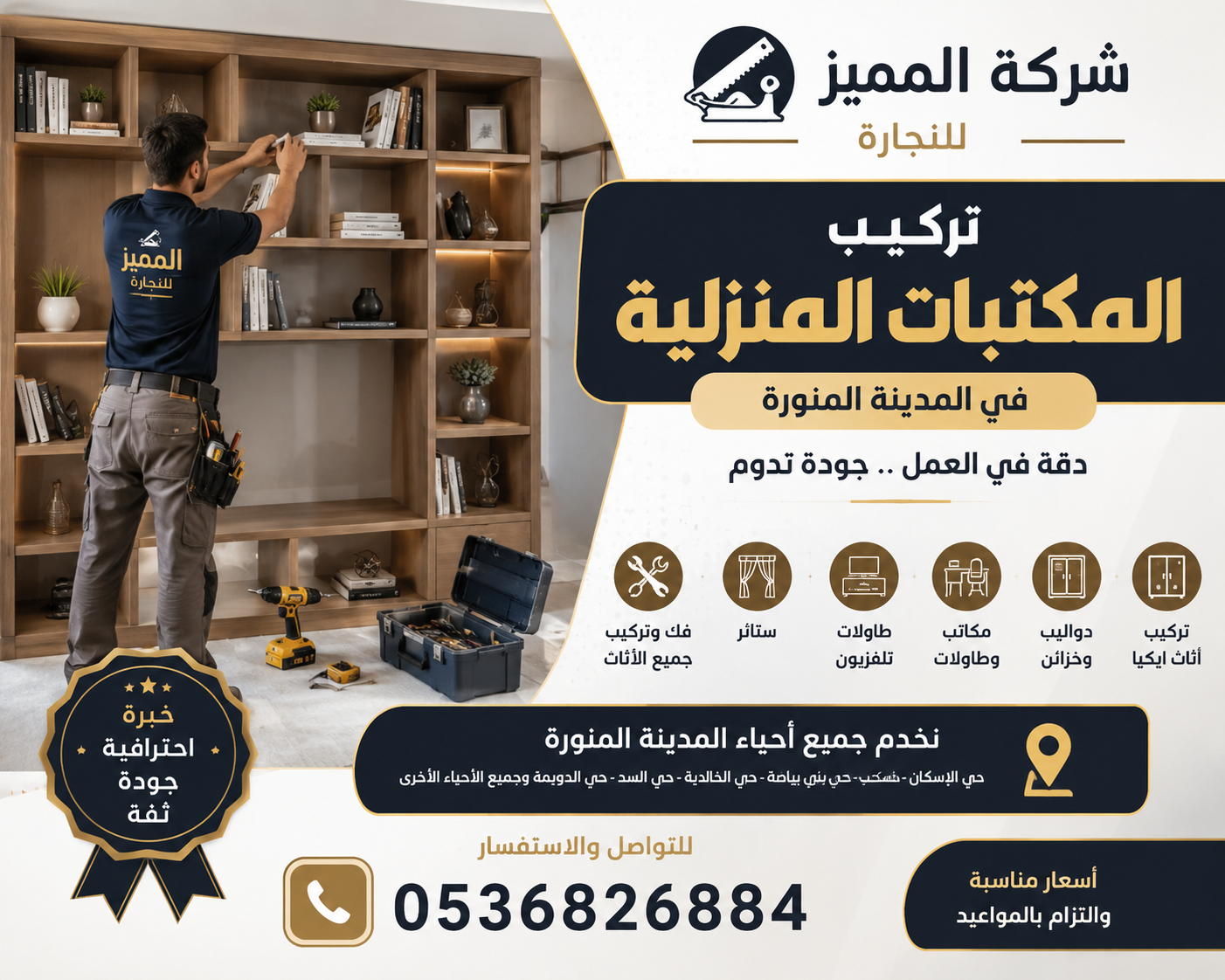 نجار تركيب المكتبات المنزلية في المدينة المنورة | شركة المميز للنجارة